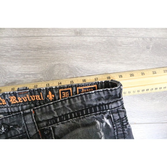 Rock Revival Jason Bootcut Distressed Black Denim Jeans Mens Size 38x33 - Picture 5 of 12